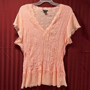 🏷️ Final Price Clearance - Peach top with ruffled cap sleeves - Sunny Taylor 3X